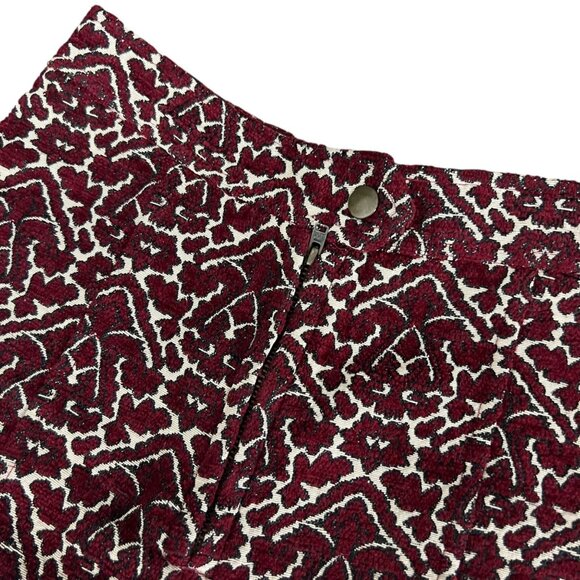 Ecote Burgundy & Cream Glam Festival Brocade High-Waisted Retro Club Shorts 0 - Picture 4 of 10